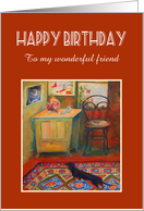 Happy Birthday, Custom text card, hallway, dachshund, rug. card