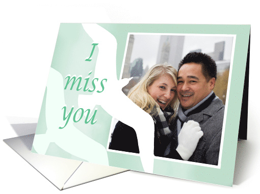 I Miss you, For fiance,custom photo, two birds, pale green. card