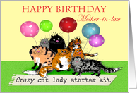 Happy Birthday Mother-in-law, Crazy cat lady starter kit, cats, humor. card
