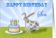 Happy Birthday ,For Son, rabbit and cake. For son. card