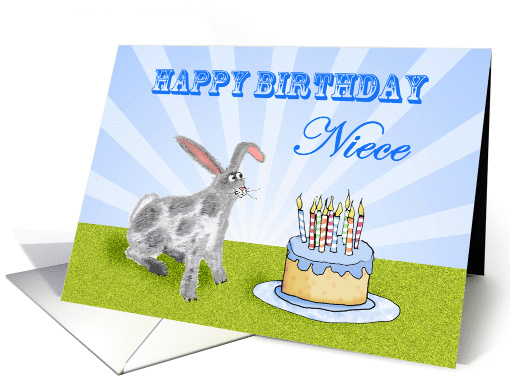 Happy Birthday ,For Niece, rabbit and cake. For son. card (1307854)