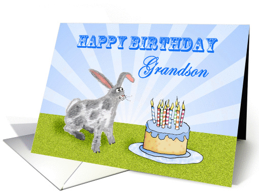 Happy Birthday ,For Grandson, rabbit and cake. For son. card (1307856)