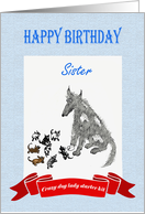 Happy Birthday,sister,dog eight puppies.crazy dog lady.humor. card