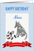 Happy Birthday,Niece,dog eight puppies.crazy dog lady.humor. card