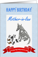 Happy Birthday,Mother-in-law,dog eight puppies.crazy dog lady.humor. card