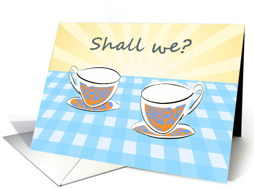Coffee invitation, Shall we?, two coffee cups , retro. card (1309296)