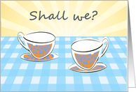 Coffee invitation, Shall we?, two coffee cups , retro. card