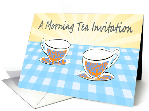 A morning tea invitation, tea cups, retro. card (1309360)