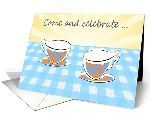 Invitation to celebrate, Coffee cups, retro. card (1309364)