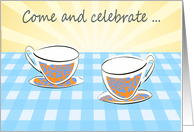 Invitation to celebrate, Coffee cups, retro. card