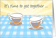get together, Coffee cups,see you soon, retro. card