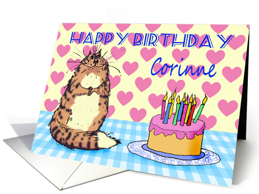Happy Birthday Corrine, cat and cake card (1315296)