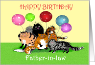 Happy Birthday Father-in-law, Crazy cats and balloons. card