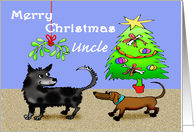 Merry Christmas Uncle, dogs sniffing bottoms, risque.adult humor. card