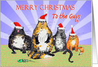 Merry Christmas to the Guys, cats with Christmas hats., humor. card