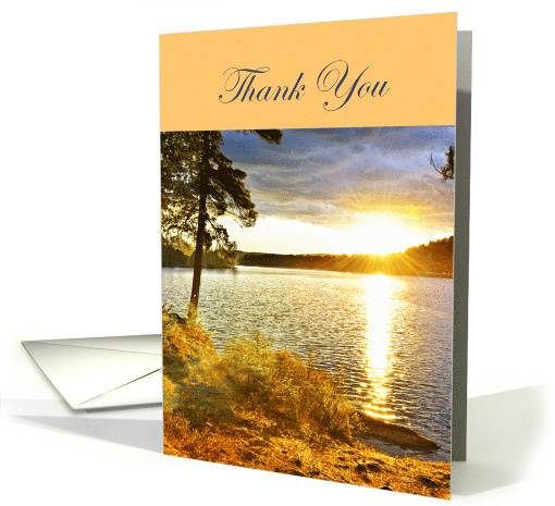 Thank you, Lake and pine trees, sunset.blank card (1318260)