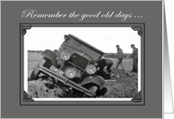 Happy Birthday,olden days, bogged car, vintage.Black and white. card