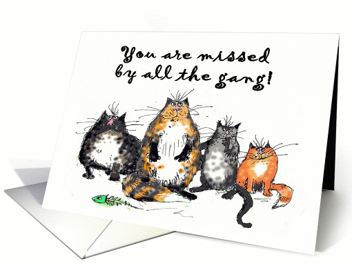 You are missed, four crazy cats.humor,. card (1322190)