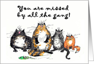 You are missed, four crazy cats.humor,. card