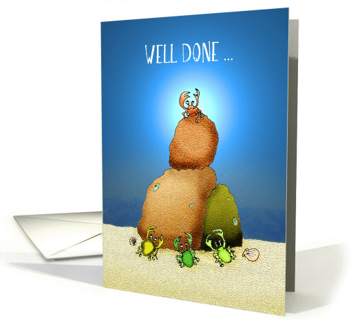Well done, top of the heap sweet crabs on beach, blank inside card