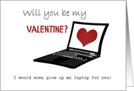 Nerdy Valentine, laptop and love-heart, geeky. card