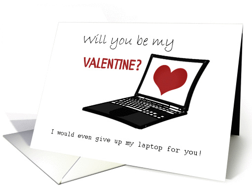 Nerdy Valentine,for girlfriend, laptop and love-heart, geeky. card