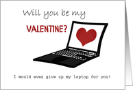 Nerdy Valentine,for partner, laptop and love-heart, geeky. card