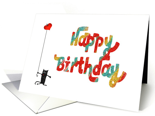Happy birthday, crazy cat and love-heart.blank card (1371068)