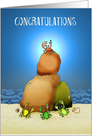 Congratulation,academic achievement,top of class sweet crabs on beach, card