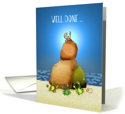 Well done, Congratulations, sweet crabs on beach, perseverance. card