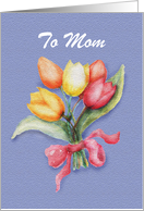 Happy Birthday Mom,red,yellow,orange,Tulips,pink ribbon,customize card