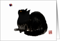 black cat, looking at butterfly, chinese style.blank note card
