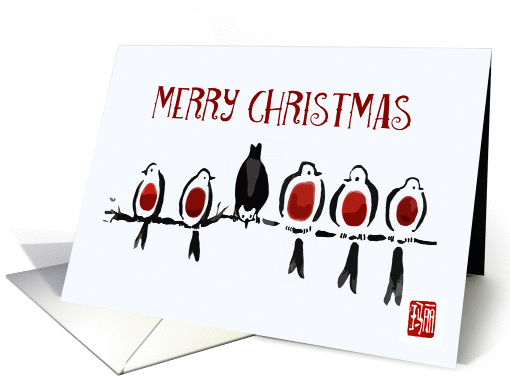 Merry Christmas, Robins on branch. card (1406858)