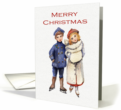 Merry Christmas, for twins, vintage skaters.watercolor. card (1406918)
