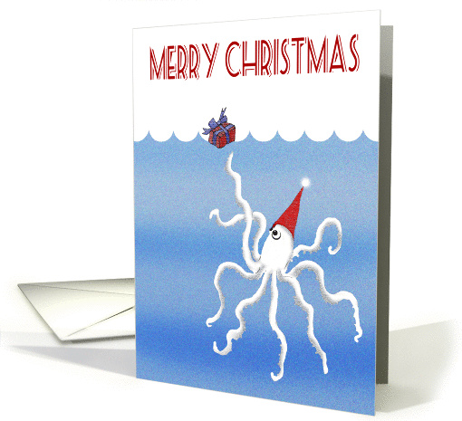 Merry Christmas, octopus and present, humor card (1413878)