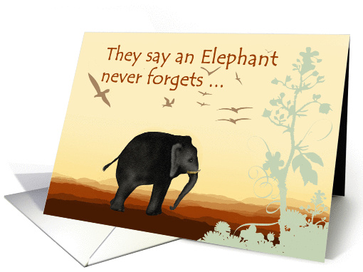 An elephant never forgets, belated elephant Birthday wishes card