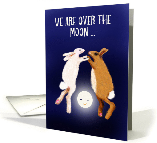 Engagement announcement, two rabbits over the moon. card (1419906)