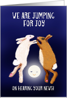 Congratulations jumping for joy, new baby, rabbits jumping over the moon. card