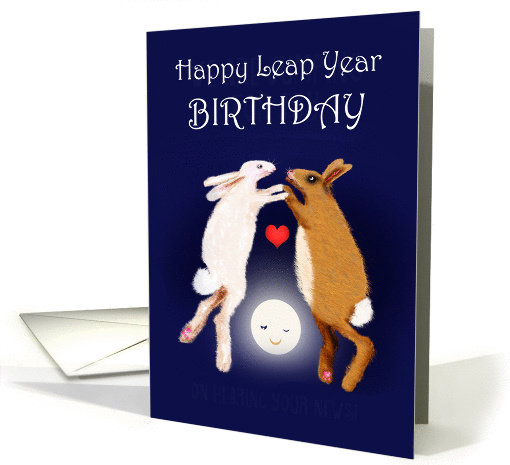 Leap Year Birthday, two rabbits over the moon. card (1420762)
