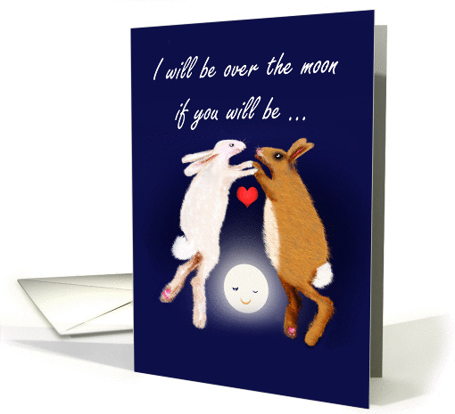 Be my Valentine,two rabbits over the moon. card (1420766)