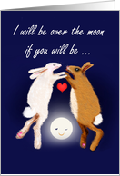 Marriage Proposal,two rabbits over the moon. card