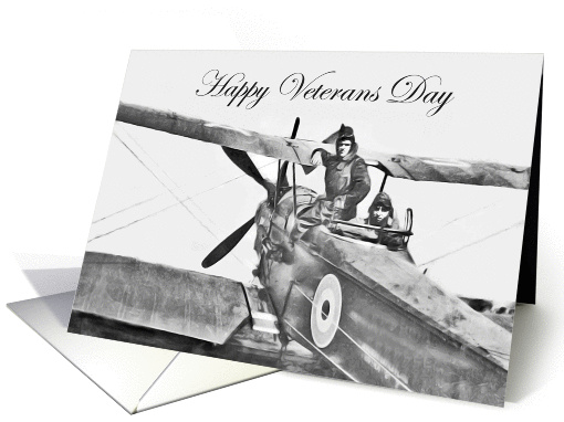 Happy Veterans Day, World War 1, plane and pilots.vintage. card