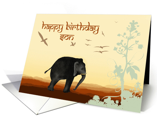 Happy Birthday, for son, elephant and birds.custom card. card