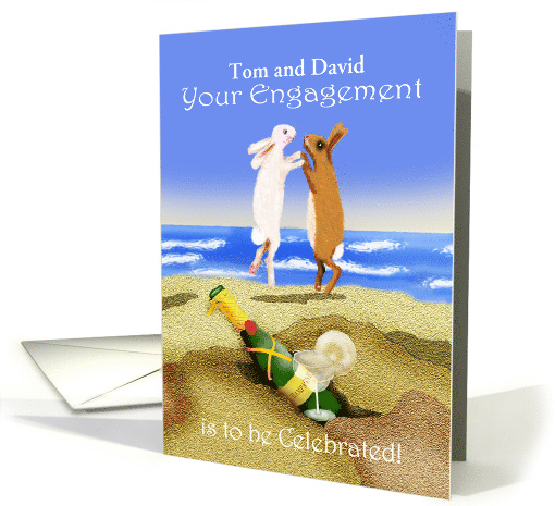 Engagement congratulations, champagne and rabbits,custom.gay. card