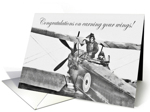 Congratulations on earning wings, World war 1 bi-plane.Vintage. card