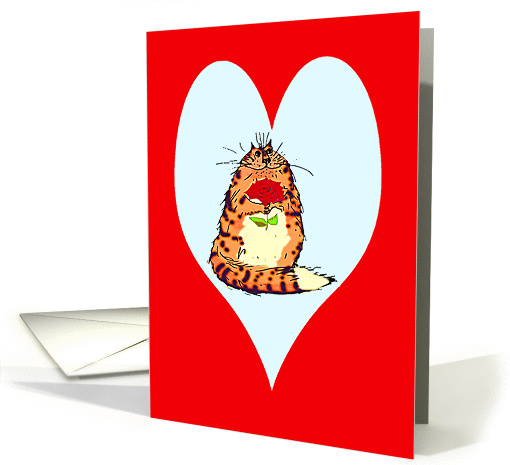 Cat with red rose, Heart, Romance,humour. card (628856)