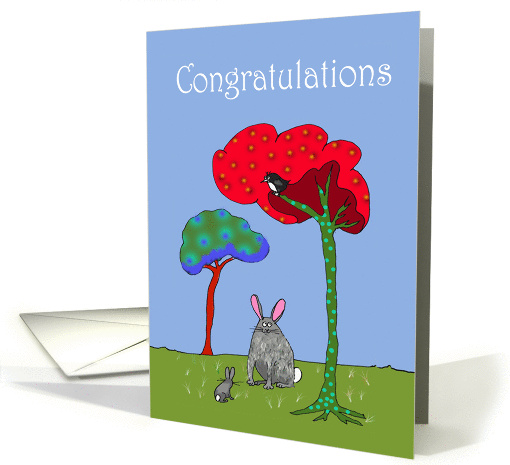 New Baby Congratulations, cartoon rabbits and trees card (638787)