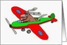 Up and away, dog piloting red aeroplane, humour card