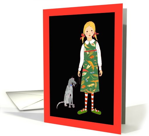 Little girl in insect dress, with dog . card (645846)