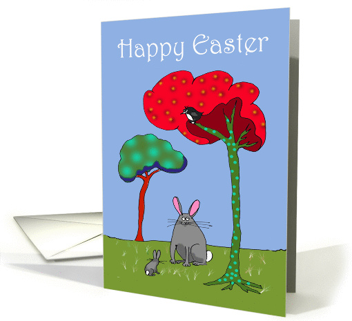 Easter Bunnies , trees and bird card (759884)